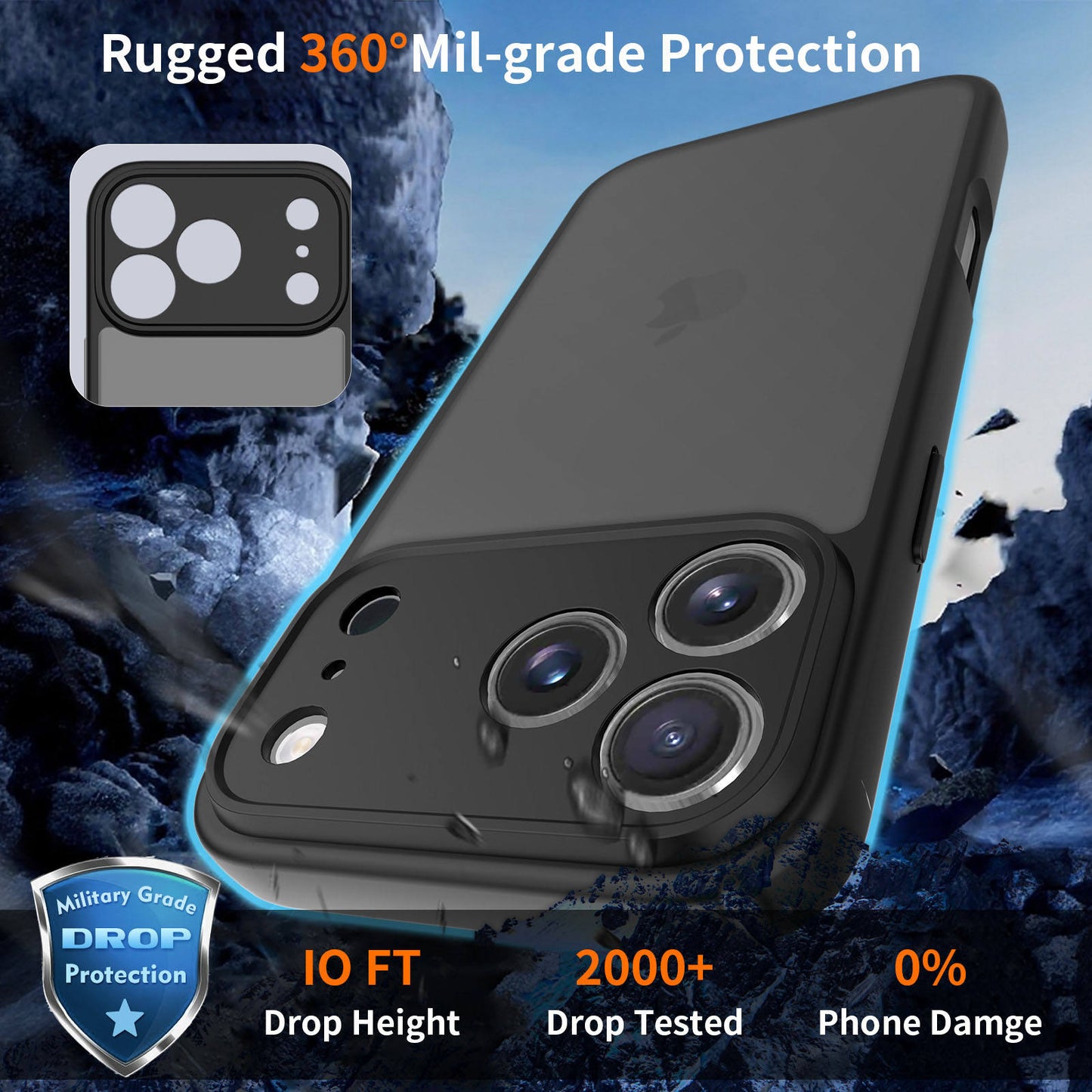 Black Overpowered Minimalist | Military Grade iPhone Case